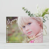 メリークリスマスタイポグラフィスノーフレークホリデーフォト シーズンカード (スタンド正面)