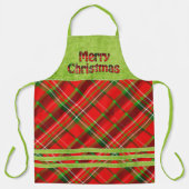 メリークリスマスタイポグラフィタータンチェックレッドグリーンプレイド エプロン (正面)