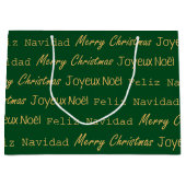 メリークリスマスタイポグラフィノールナビダッド金ゴールドグリーン ラージペーパーバッグ (正面)