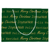 メリークリスマスタイポグラフィノールナビダッド金ゴールドグリーン ラージペーパーバッグ (裏面)