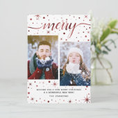 メリークリスマスタイポグラフィバーガンディ2枚 – 写真 シーズンカード (スタンド正面)