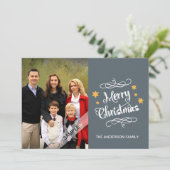 メリークリスマスタイポグラフィパーソナライズされたフォトグレー シーズンカード (スタンド正面)