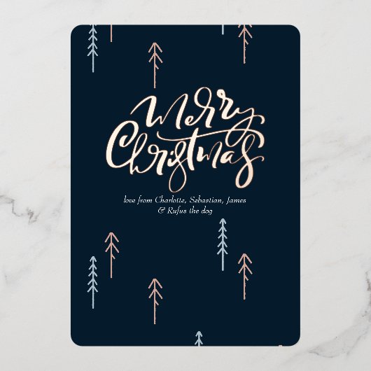 メリークリスマスタイポグラフィパーソナライズされた写真 箔シーズンカード (正面)