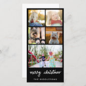 メリークリスマスタイポグラフィファイブフォトコラージュ シーズンカード (正面/裏面)