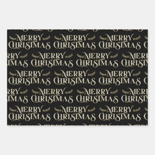 メリークリスマスタイポグラフィフェイクグリッターテクスチャ ラッピングペーパーシート (正面)