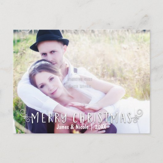 メリークリスマスタイポグラフィフォトオーバーレイ葉書 シーズンポストカード (正面)