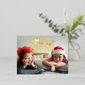 メリークリスマスタイポグラフィフォトカスタム 箔シーズンポストカード (立ち正面)