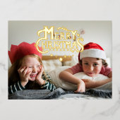 メリークリスマスタイポグラフィフォトカスタム 箔シーズンポストカード (正面)