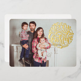 メリークリスマスタイポグラフィフォトカード 箔シーズンカード