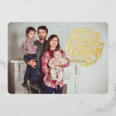 メリークリスマスタイポグラフィフォトカード 箔シーズンカード (正面)