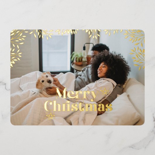 メリークリスマスタイポグラフィフォトカード 箔シーズンカード (正面)