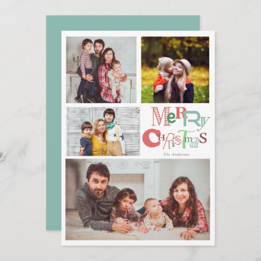 メリークリスマスタイポグラフィフォトコラージュモダン シーズンカード (正面/裏面)
