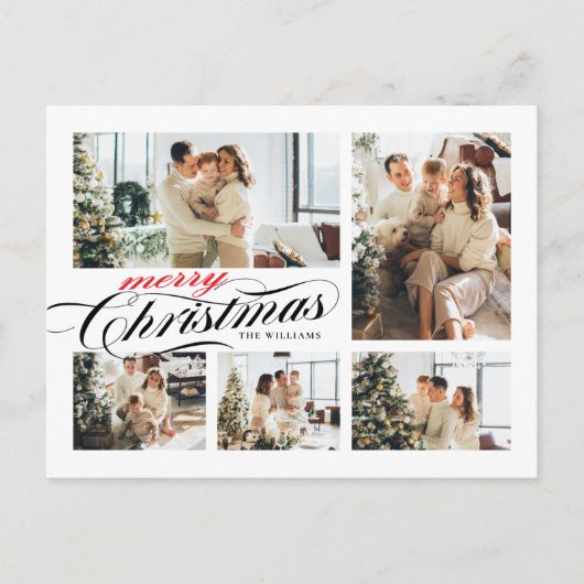 メリークリスマスタイポグラフィフォトコラージュ ポストカード (正面)