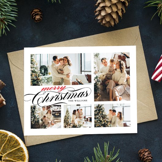 メリークリスマスタイポグラフィフォトコラージュ ポストカード