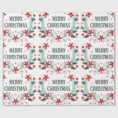 メリークリスマスタイポグラフィフローラブーケ ラッピングペーパー (フラット)