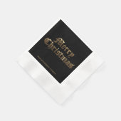 メリークリスマスタイポグラフィブラック&金ゴールド 縁ありカクテルナプキン (角)
