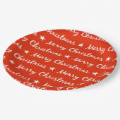 メリークリスマスタイポグラフィホワイトレッドパターン ペーパープレート (アングル)
