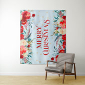 メリークリスマスタイポグラフィボホ縁ど花 タペストリー (インサイチュ)