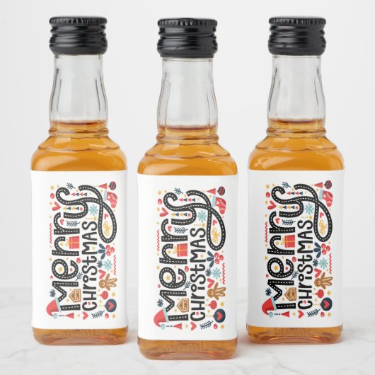 メリークリスマスタイポグラフィミニ リキュールボトルラベル (ボトル)