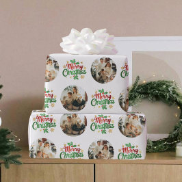 メリークリスマスタイポグラフィモダンの写真パターン ラッピングペーパー