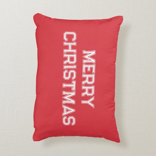 メリークリスマスタイポグラフィモノグラム雪の赤白 アクセントクッション (裏面(縦))