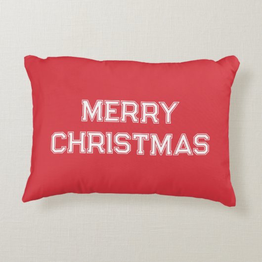 メリークリスマスタイポグラフィモノグラム雪の赤白 アクセントクッション (裏面)