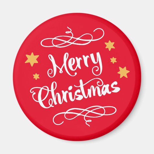 メリークリスマスタイポグラフィライトレッドホワイト マグネット (正面)