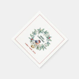 メリークリスマスタイポグラフィリース&レッドロビン スタンダードカクテルナプキン