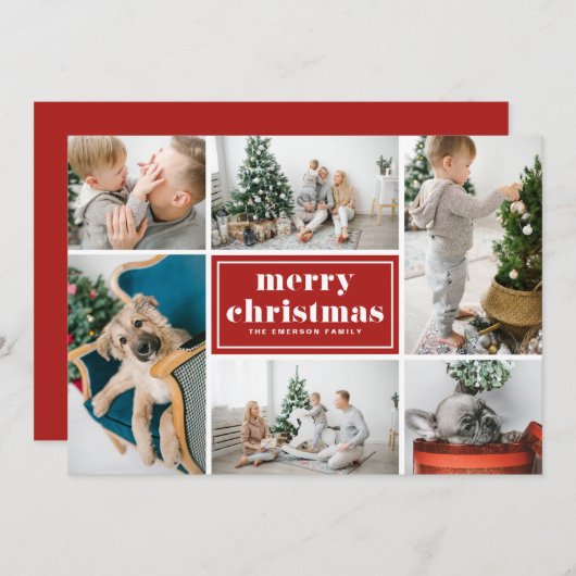 メリークリスマスタイポグラフィレッドフォトコラージュ シーズンカード (正面/裏面)