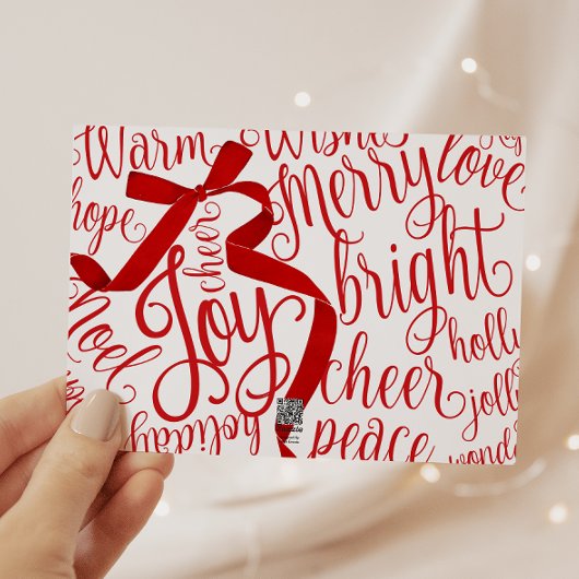 メリークリスマスタイポグラフィレッドボウ シーズンカード