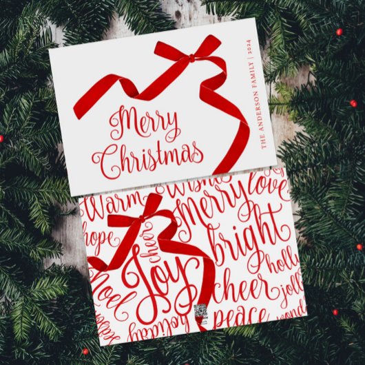 メリークリスマスタイポグラフィレッドボウ シーズンカード