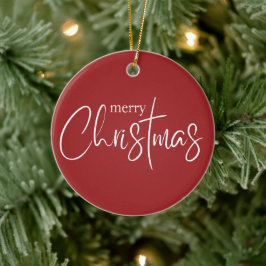 メリークリスマスタイポグラフィレッドモダンホリデー セラミックオーナメント