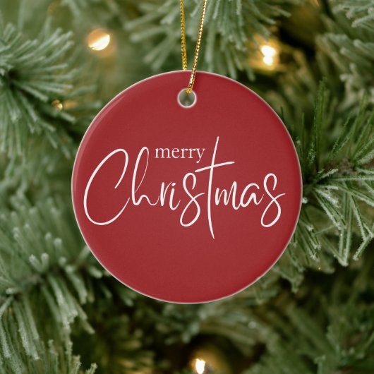 メリークリスマスタイポグラフィレッドモダンホリデー セラミックオーナメント (ツリー)