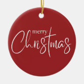 メリークリスマスタイポグラフィレッドモダンホリデー セラミックオーナメント (正面)