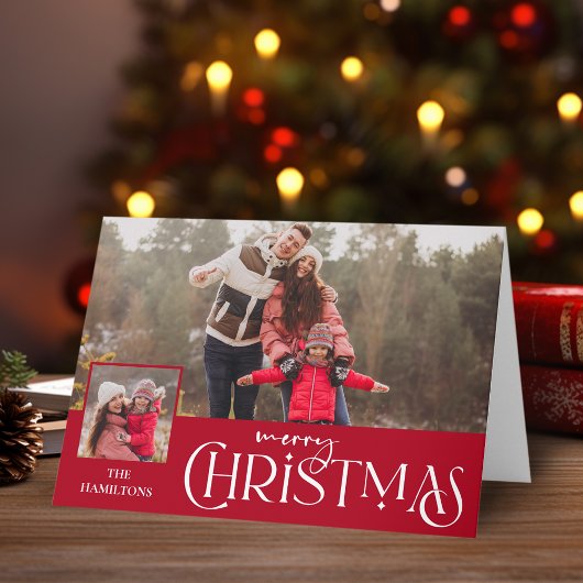 メリークリスマスタイポグラフィレッド2枚 カード