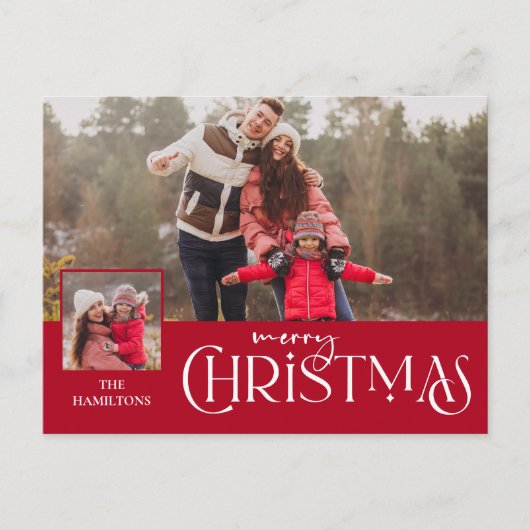 メリークリスマスタイポグラフィレッド2枚 シーズンポストカード (正面)