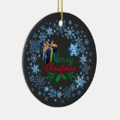 メリークリスマスタイポグラフィレトロ文字 セラミックオーナメント (右)