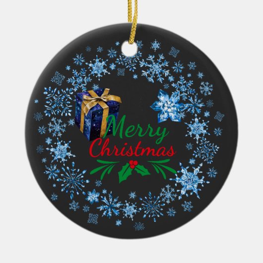 メリークリスマスタイポグラフィレトロ文字 セラミックオーナメント (正面)