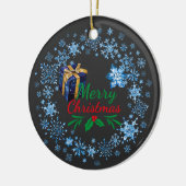 メリークリスマスタイポグラフィレトロ文字 セラミックオーナメント (左)