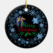 メリークリスマスタイポグラフィレトロ文字 セラミックオーナメント (裏面)