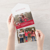 メリークリスマスタイポグラフィーレッドマルチフォト オールインワン招待状 (貼ってはがせる)