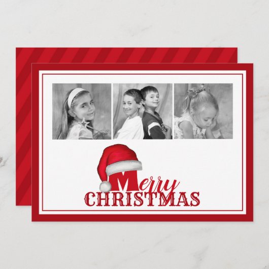 メリークリスマスタイポグラフィ伝統的サンタハット シーズンカード (正面/裏面)