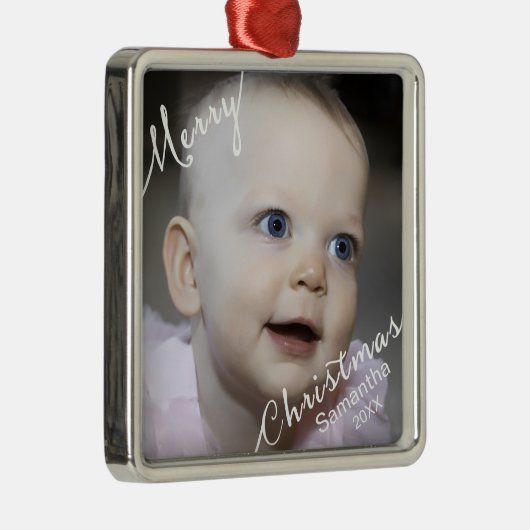 メリークリスマスタイポグラフィ写真&年カスタム メタルオーナメント (右)