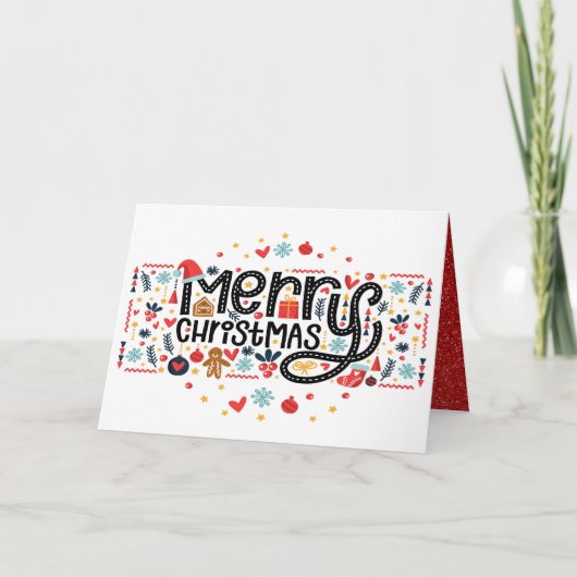 メリークリスマスタイポグラフィ折り畳み写真 シーズンカード (正面)