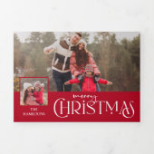 メリークリスマスタイポグラフィ数々の赤写真 三つ折りクリスマスカード (カバー)