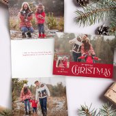 メリークリスマスタイポグラフィ数々の赤写真 三つ折りクリスマスカード