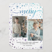 メリークリスマスタイポグラフィ紫+ティール(緑がかった色)2 – 写真 シーズンカード (正面/裏面)