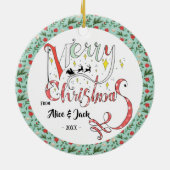 メリークリスマスタイポグラフィ編集可能文字クリスマス セラミックオーナメント (裏面)