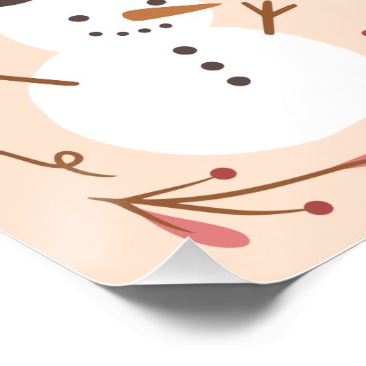 メリークリスマスタイポグラフィ雪だるまフローラ ポスター (コーナー)