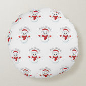 メリークリスマスタイポグラフィ雪だるまホリデイ ラウンドクッション (裏面)